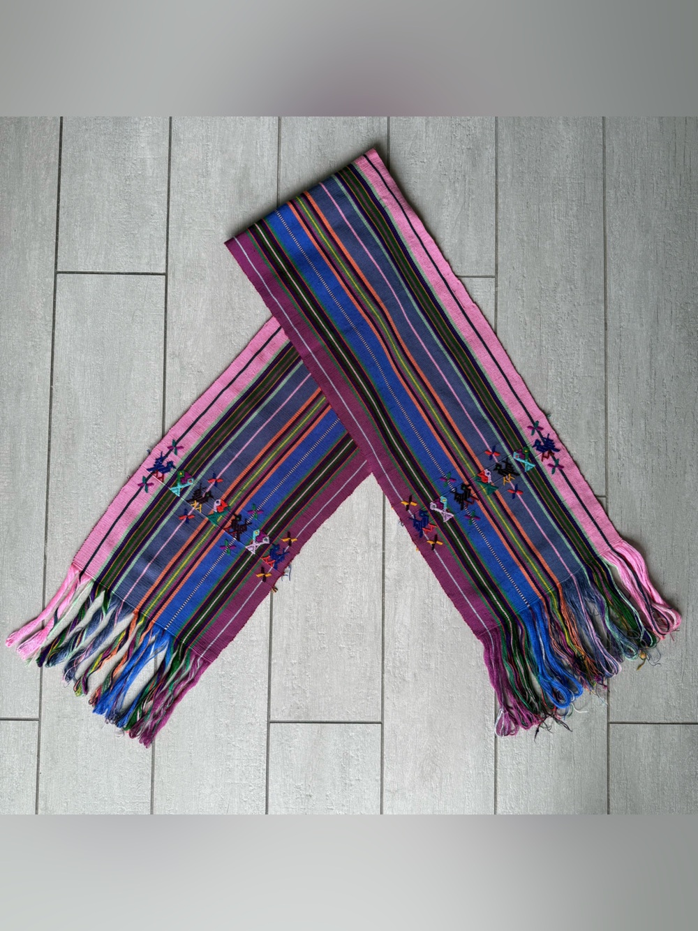 Guatemalan Faja (Belt) Hand Woven Textile, Blue & Multi